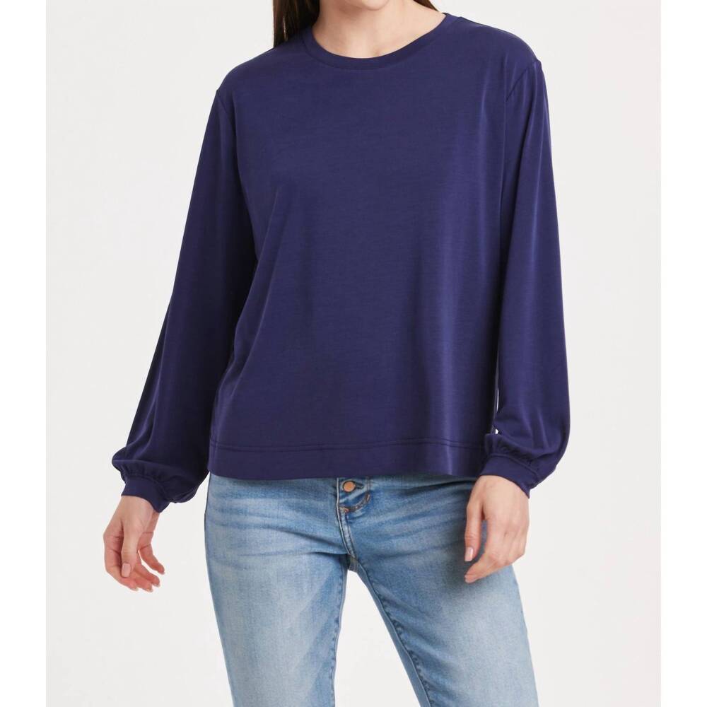 NEW ANOTHER LOVE matilda crewneck long sleeve tee top in electric indigo
